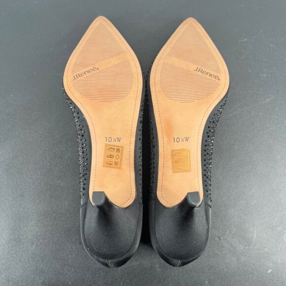 J. Renee Rishna Fabric Rhinestones Shoes Heels Pumps Size 10.5 Satin Black - Picture 9 of 11